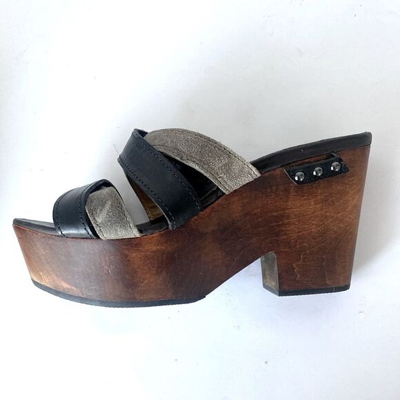 Rag & Bone Black & Tope Leather Platform 4” Wood Heels sz 6 Urban Edge Model - Picture 2 of 13
